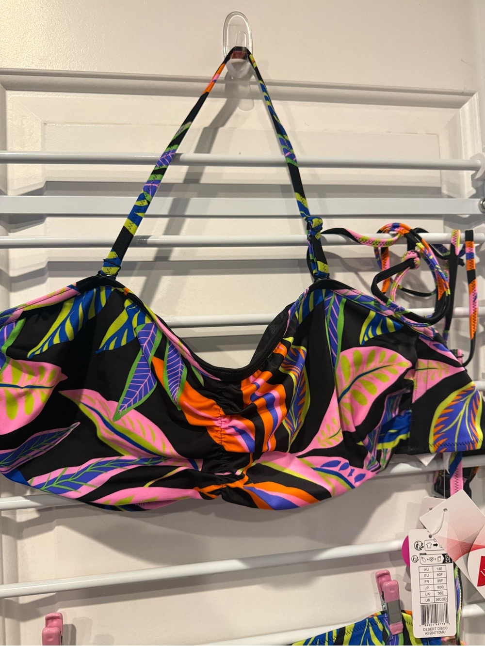 Freya Black Bikini Desert Disco with Pink, Orange, Blue & Green Leaf Print - Picture 3 of 7